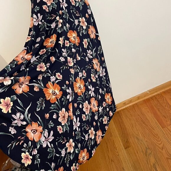 BY & BY / BY&BY Navy Blue Floral Print High Low Hi-Lo Midi Maxi Faux Wrap Dress - Picture 16 of 16